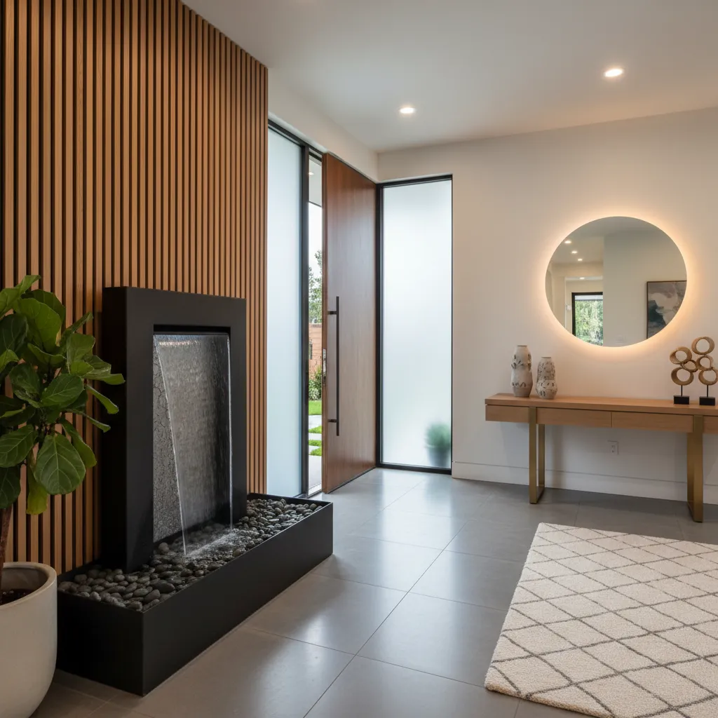 Fuente decorativa colocada en el recibidor de una vivienda