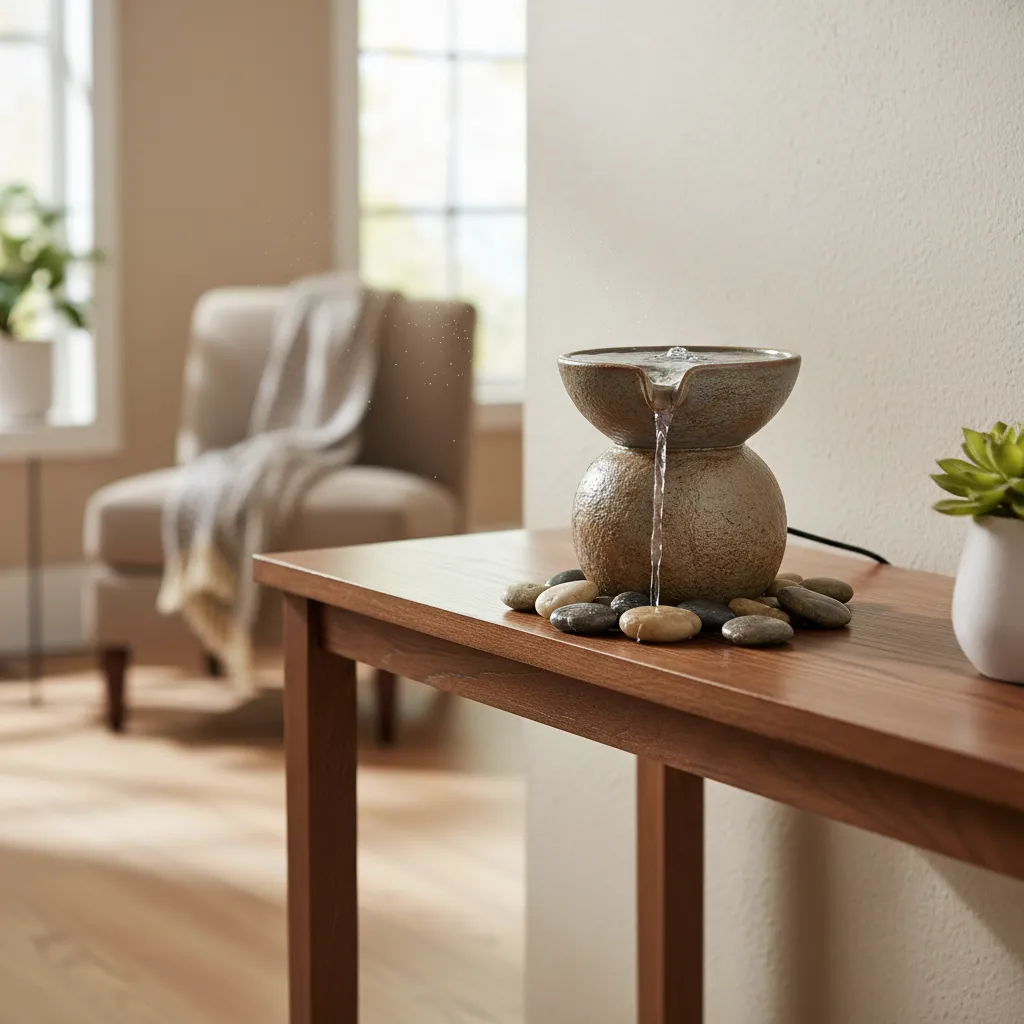 Fuente de agua pequeña de mesa con piedras decorativas