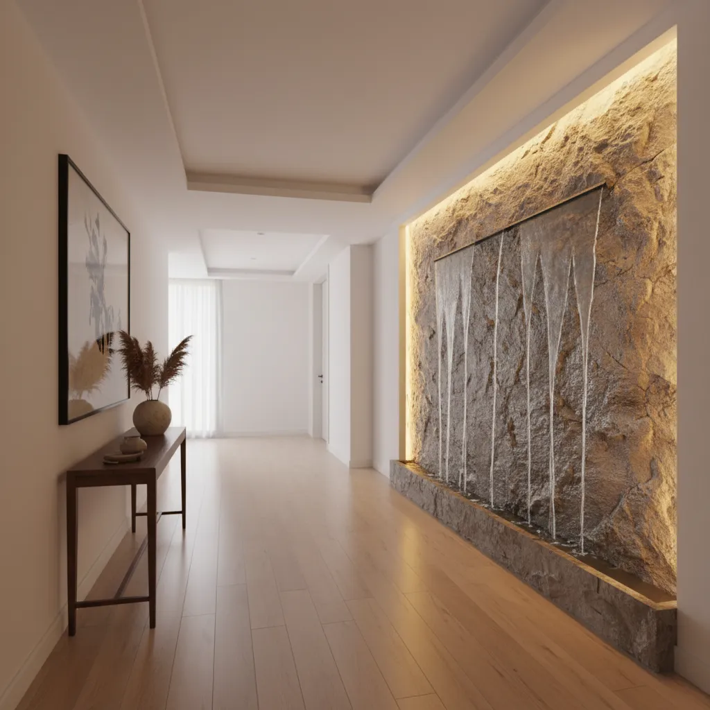 Fuente de pared moderna en un recibidor interior