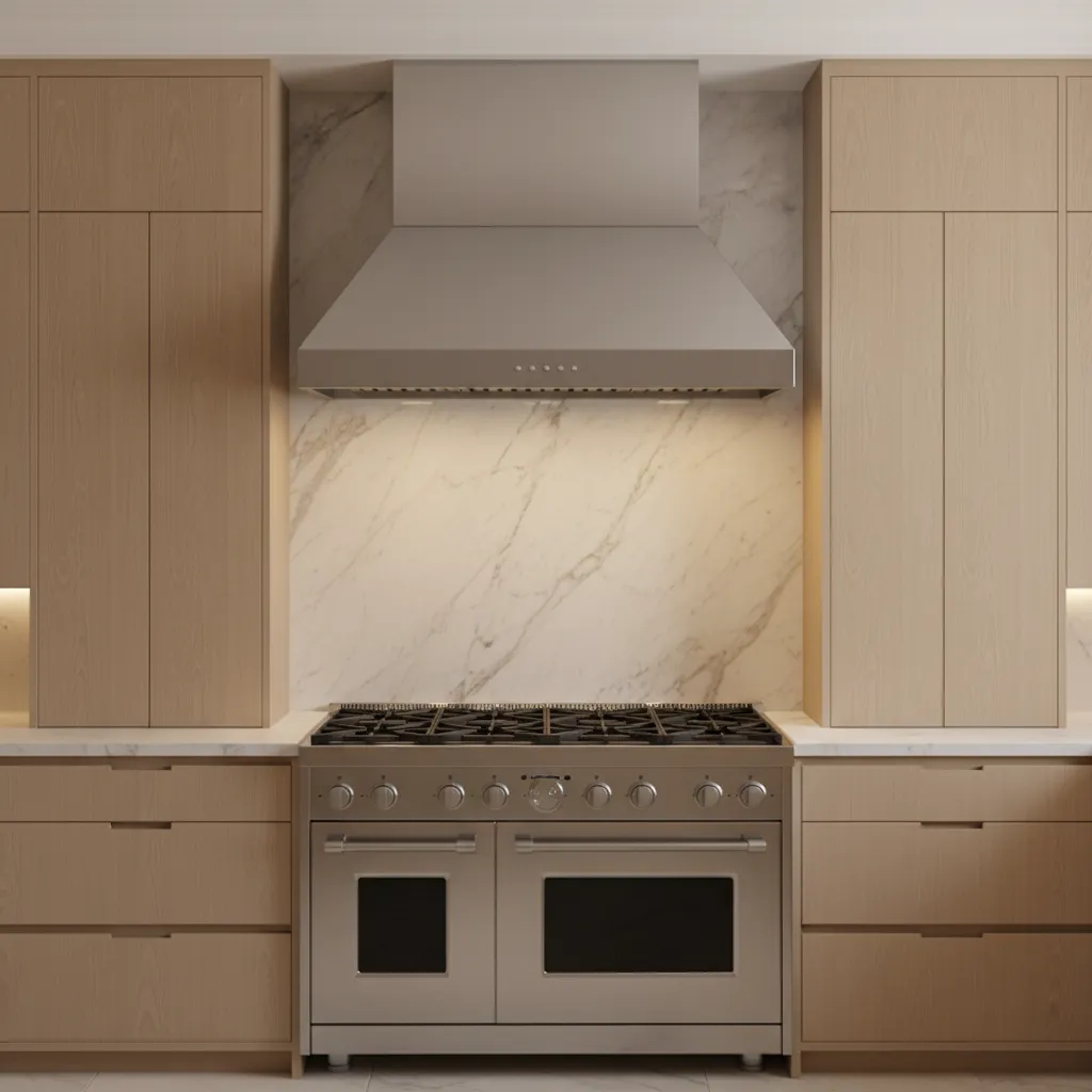 kitchen range wall with full height backsplash reaching ceiling