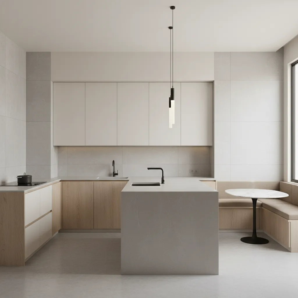 modern kitchen with full height backsplash tile wall