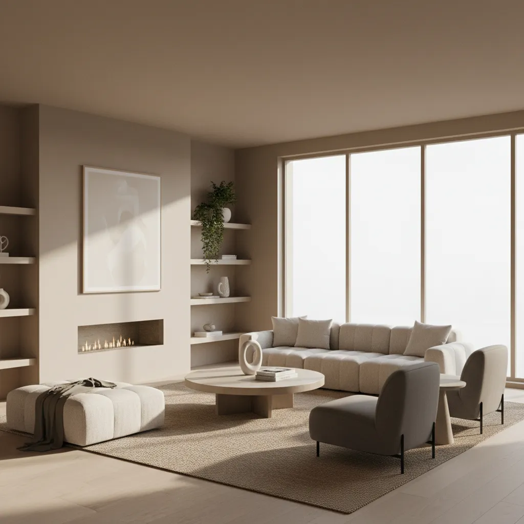 Living room painted one cohesive color with neutral furniture