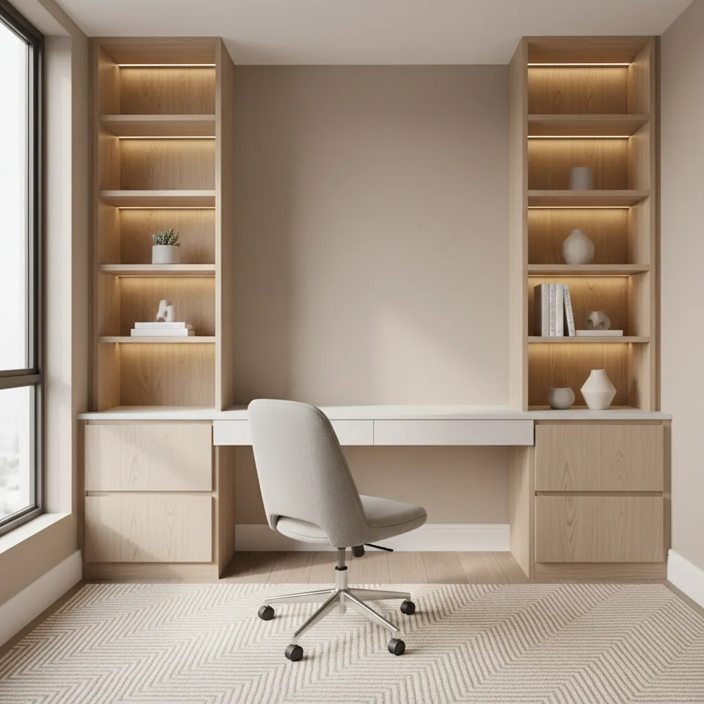 well organized apartment den converted into home office