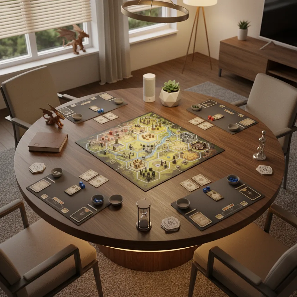 functional board game table layout with clear center play area