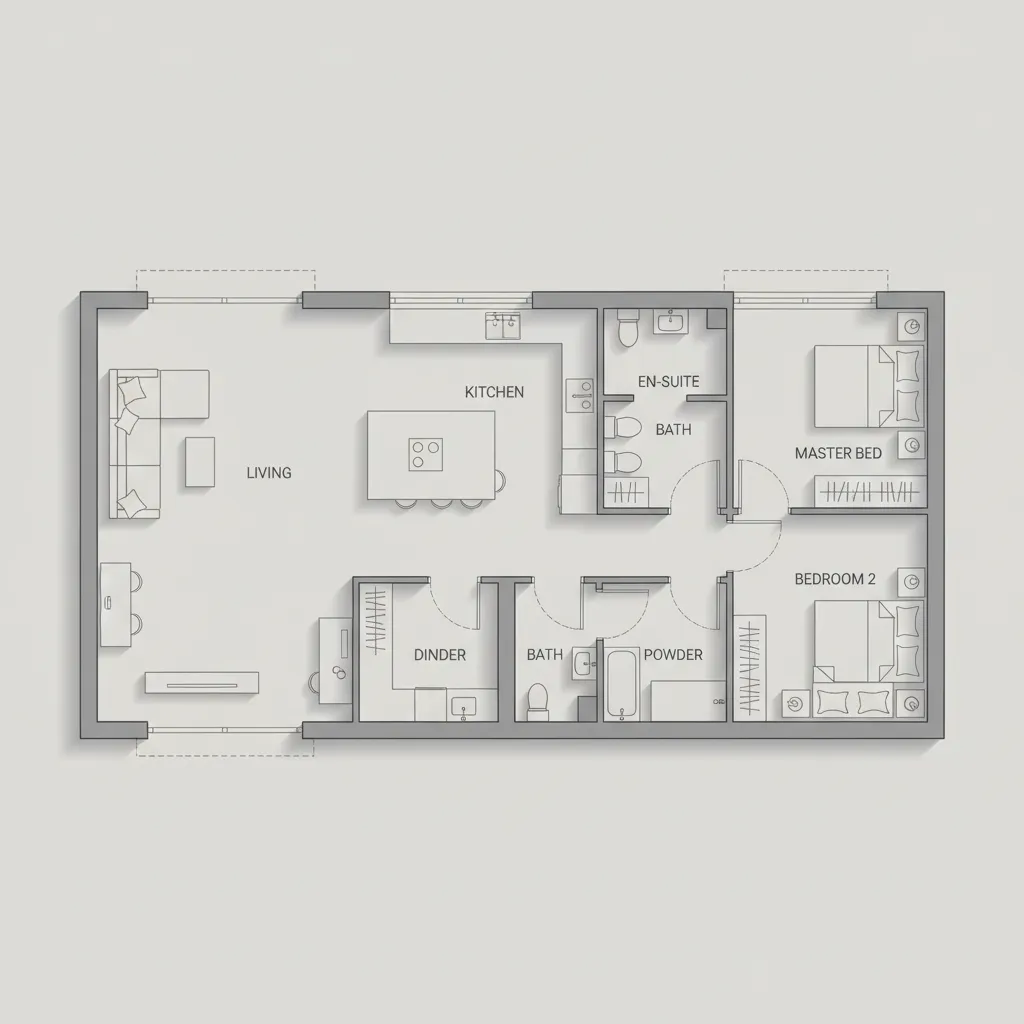 Ejemplo de plano de casa bien distribuido con zonas claras
