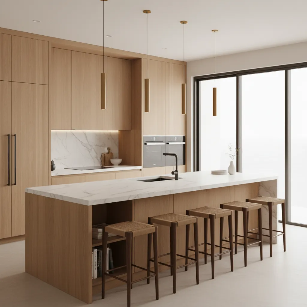 Large functional kitchen island with seating and prep space