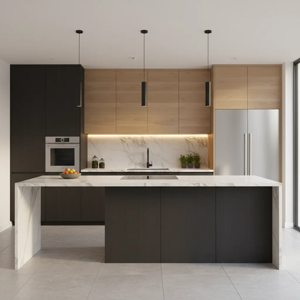 Cocina moderna con iluminación funcional sobre zona de trabajo