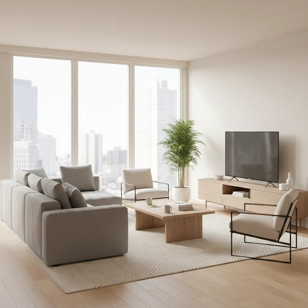 living room furniture package in furnished rental apartment