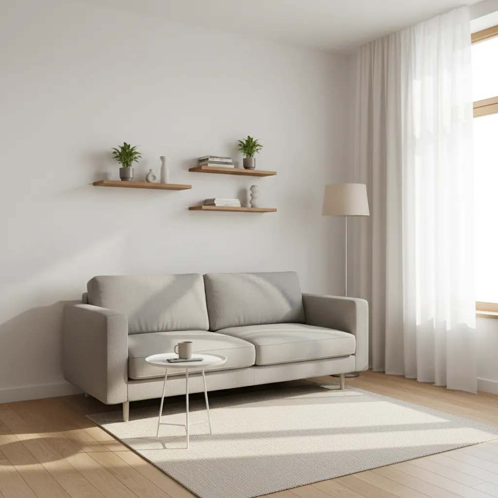 Ruang tamu rumah kecil dengan furnitur minimalis