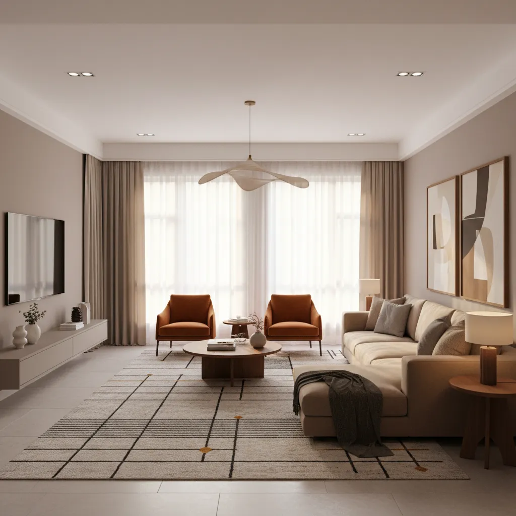 furniture centered arrangement floating away from walls in square living room