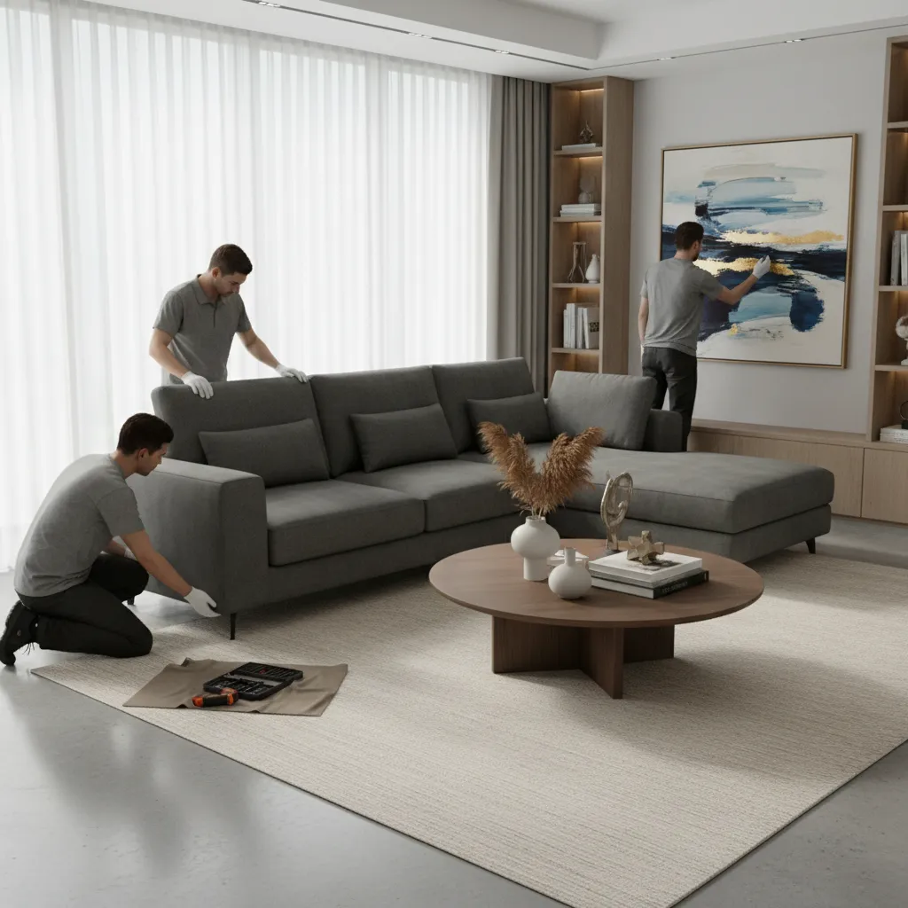 white glove furniture delivery and installation in modern living room
