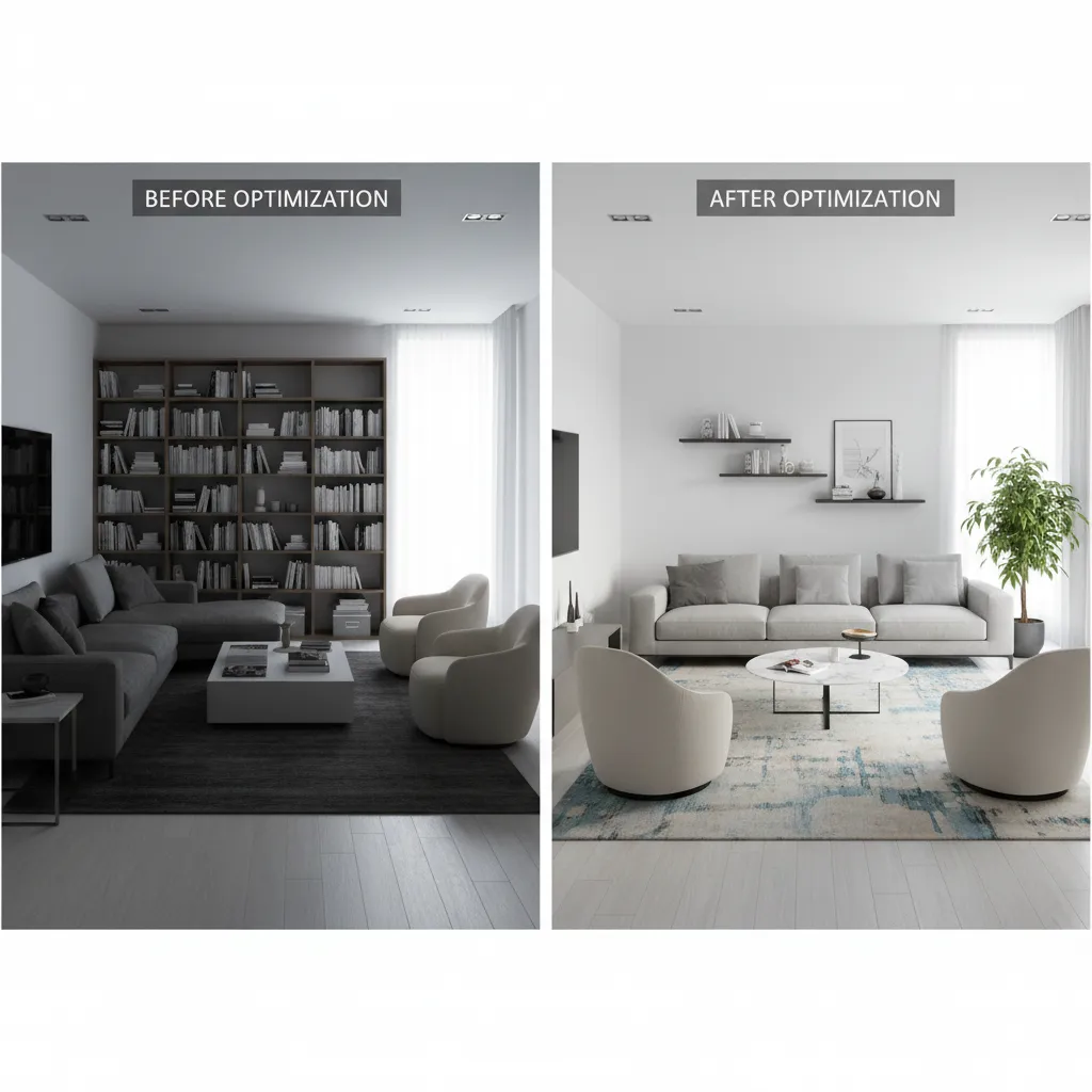 Comparison of poor vs optimized living room furniture layout