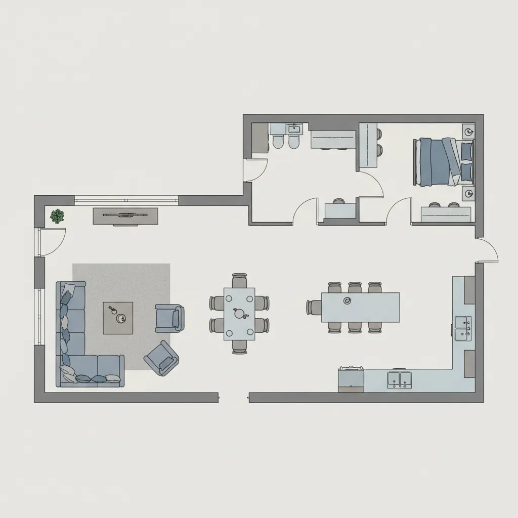 home floor plan showing furniture placement and walking paths