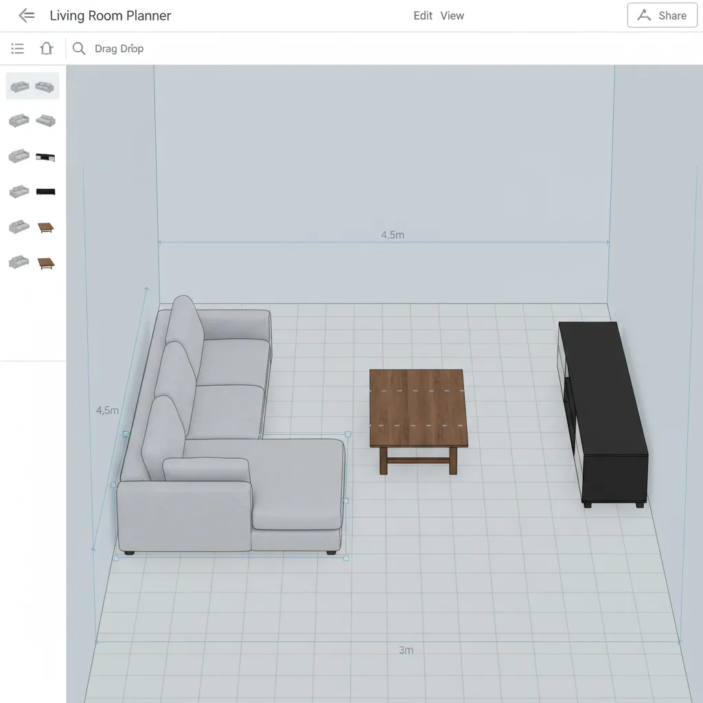 Furniture placement planning inside a digital room layout tool