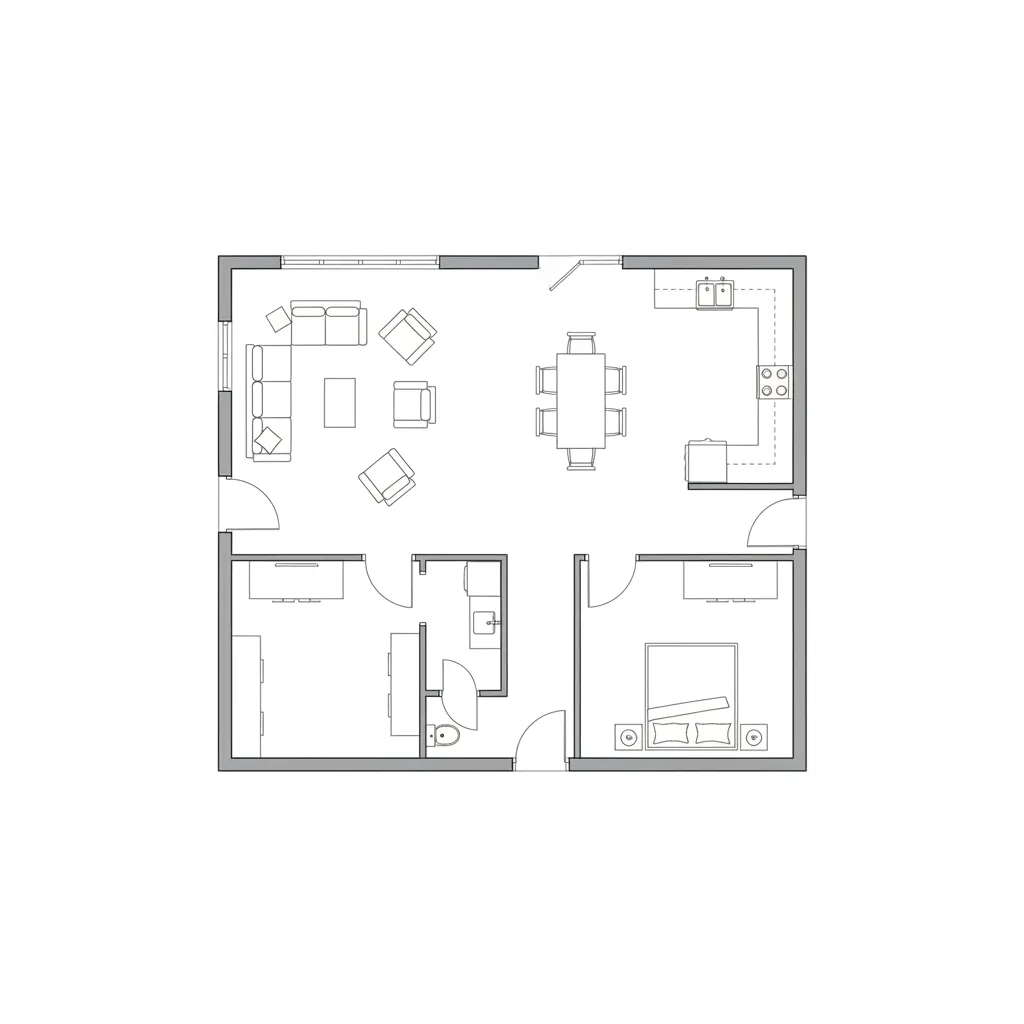 2D floor plan showing furniture placement and room layout planning