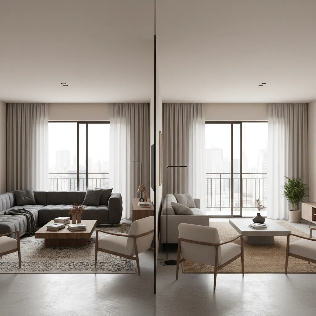 Comparación entre un salón mal distribuido y uno bien diseñado