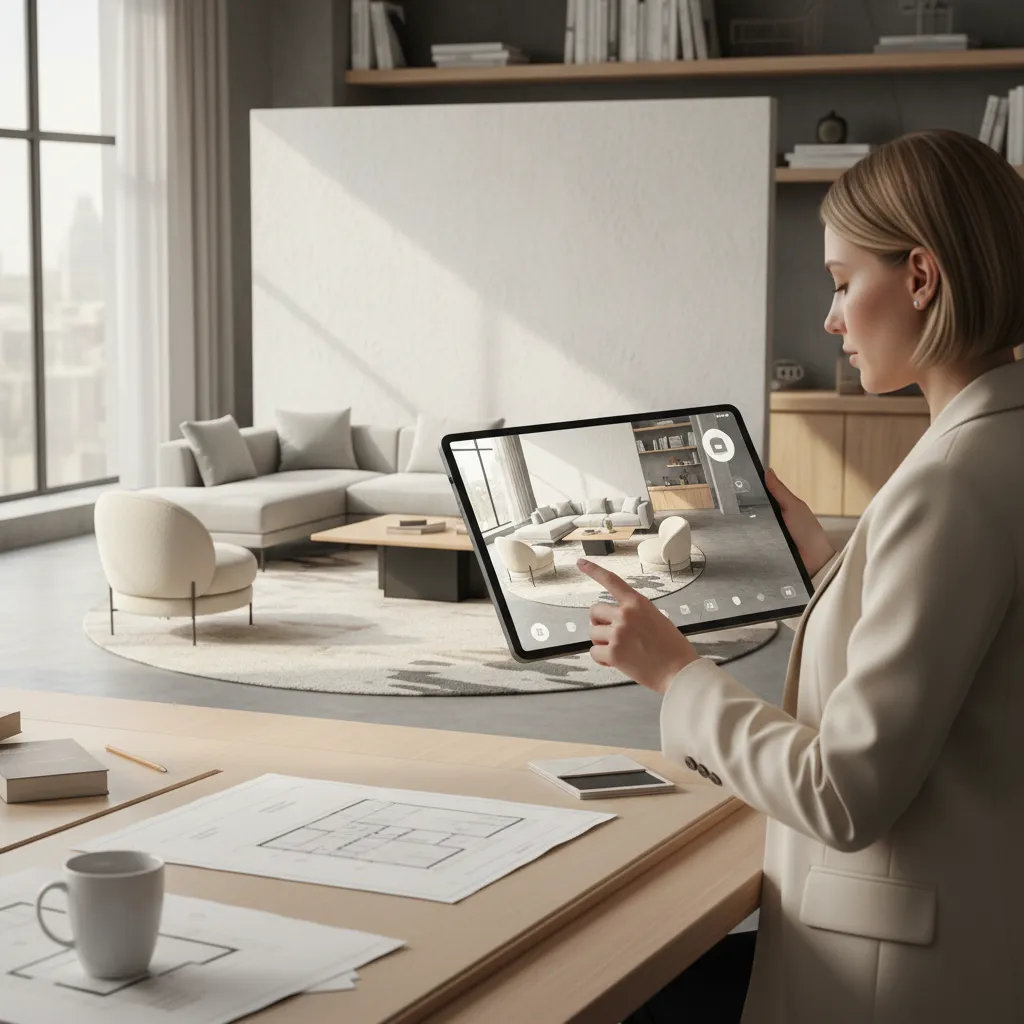 Designer planning furniture layout using a room planning app
