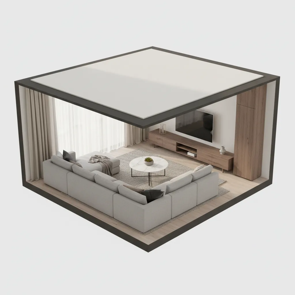 3D floor plan showing furniture placement testing in living room layout