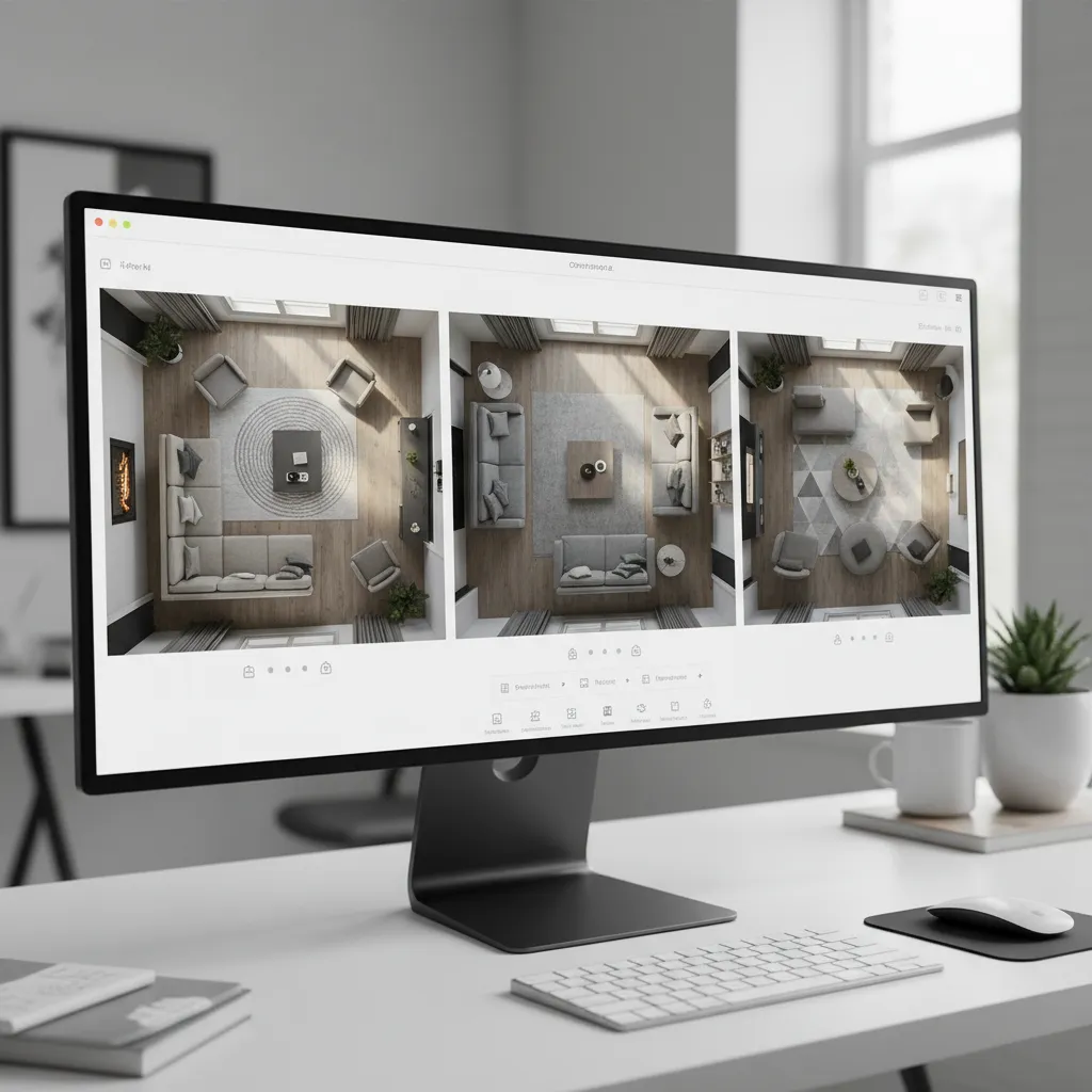 Multiple furniture layout options displayed in a floor plan maker interface