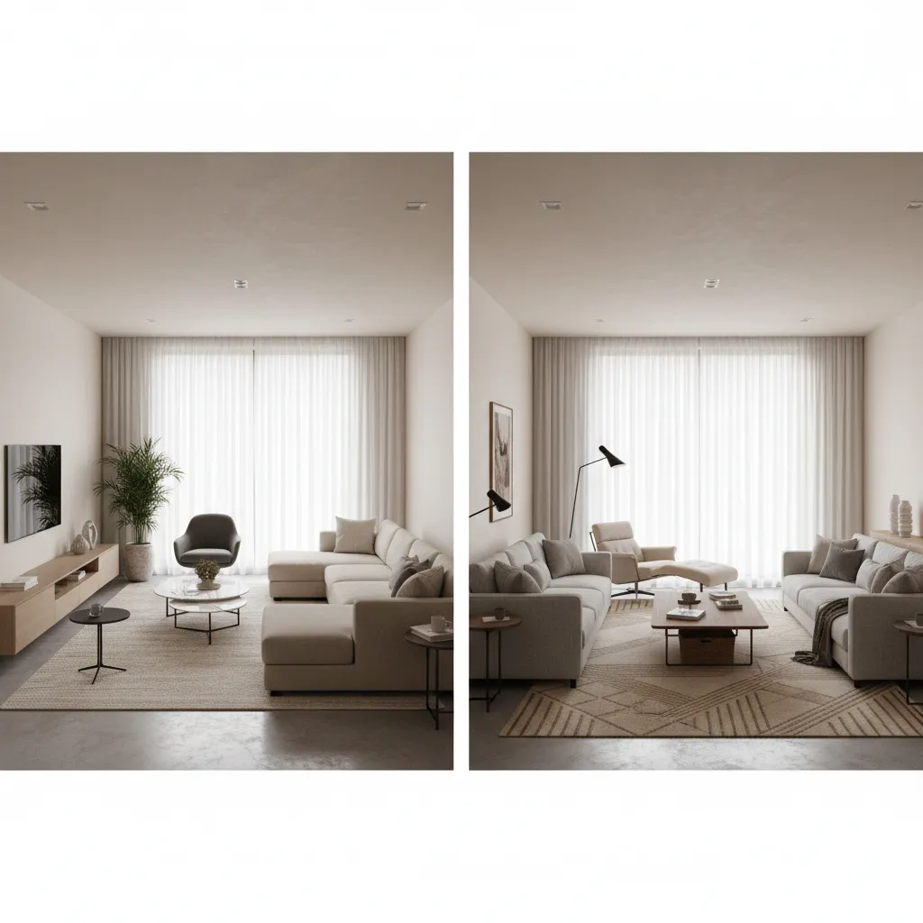 Interior design software testing different furniture arrangements in a room