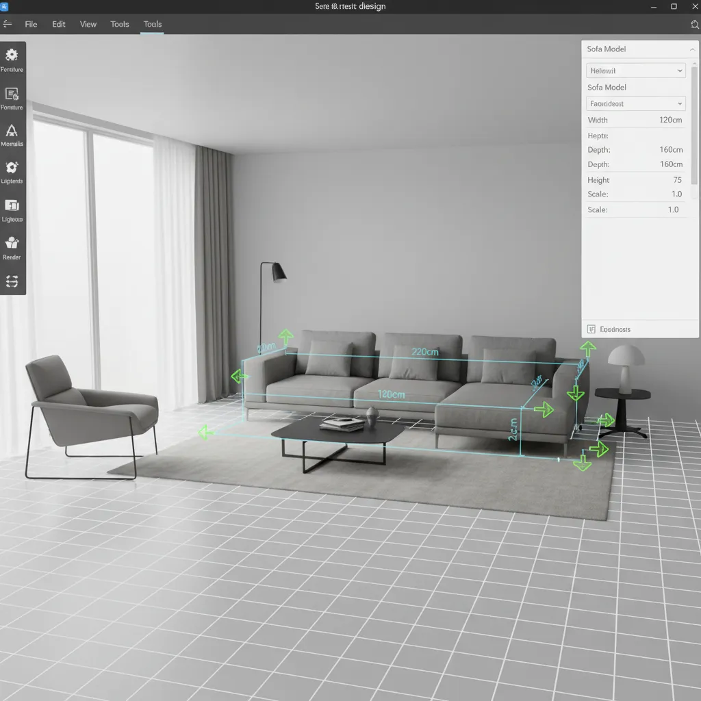 3D sofa model being resized inside interior design software layout