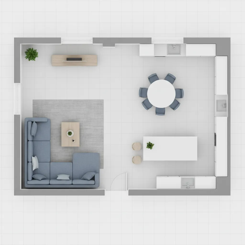 Floor plan creator app showing furniture placement in living room layout