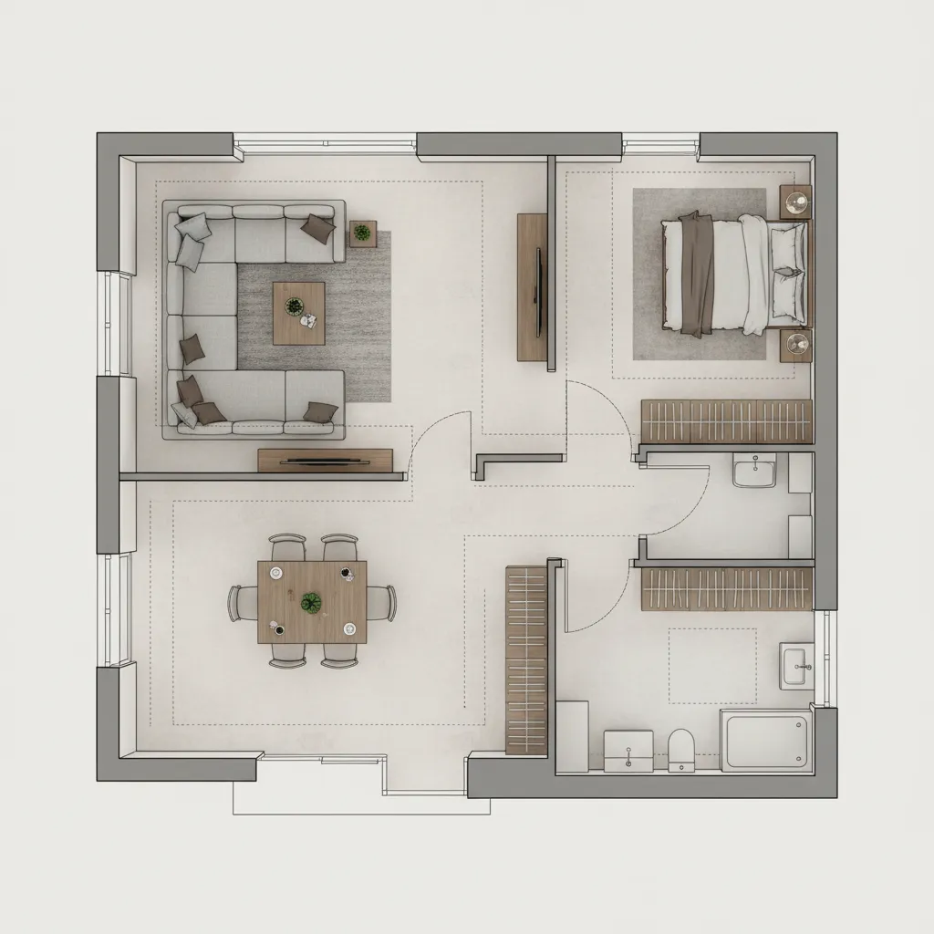 floor plan layout showing furniture placement and walking space