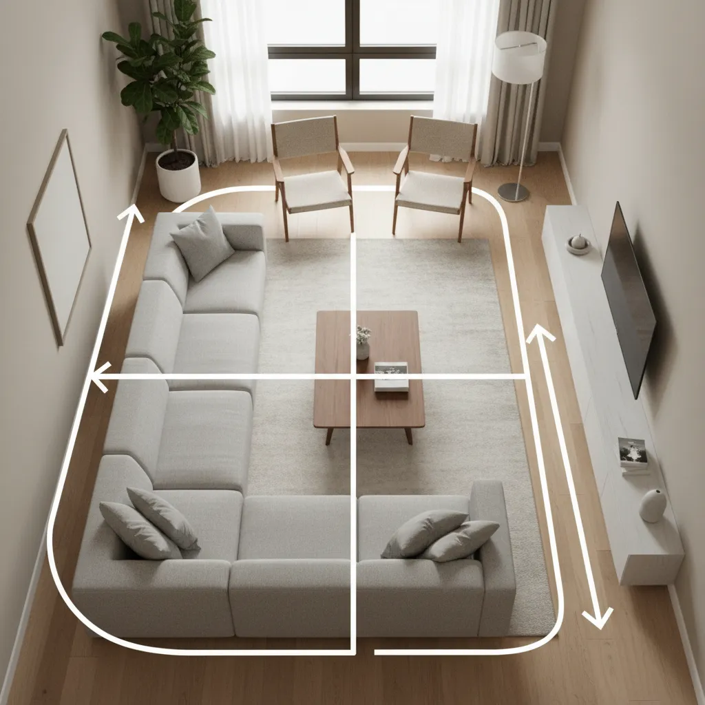 Living room layout highlighting furniture placement that blocks walking paths
