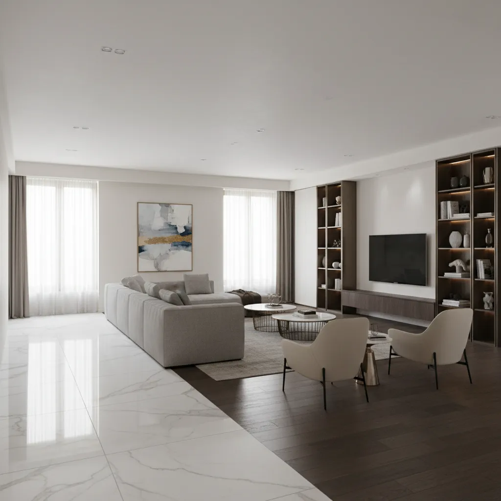 Italian living room diagram showing furniture placement adjustments for Vastu energy flow