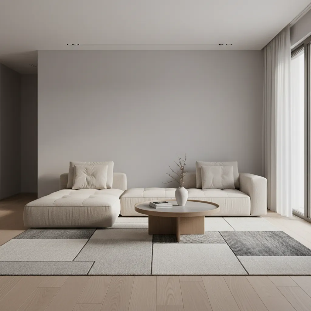 3D interior rendering showing furniture scale and spacing in a living room layout