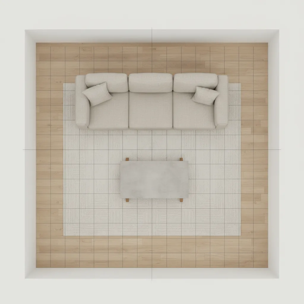 Living room furniture scaled and aligned to a planning grid