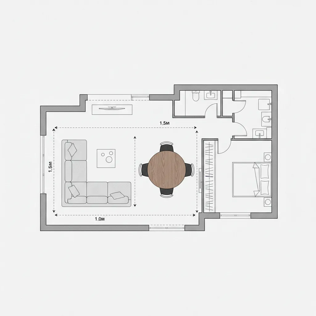 Floor plan example showing furniture spacing and walking paths