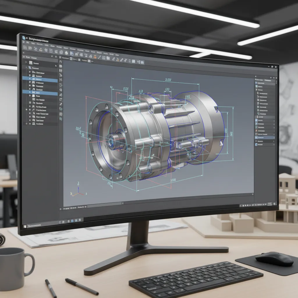 Parametric CAD modeling interface showing mechanical part design