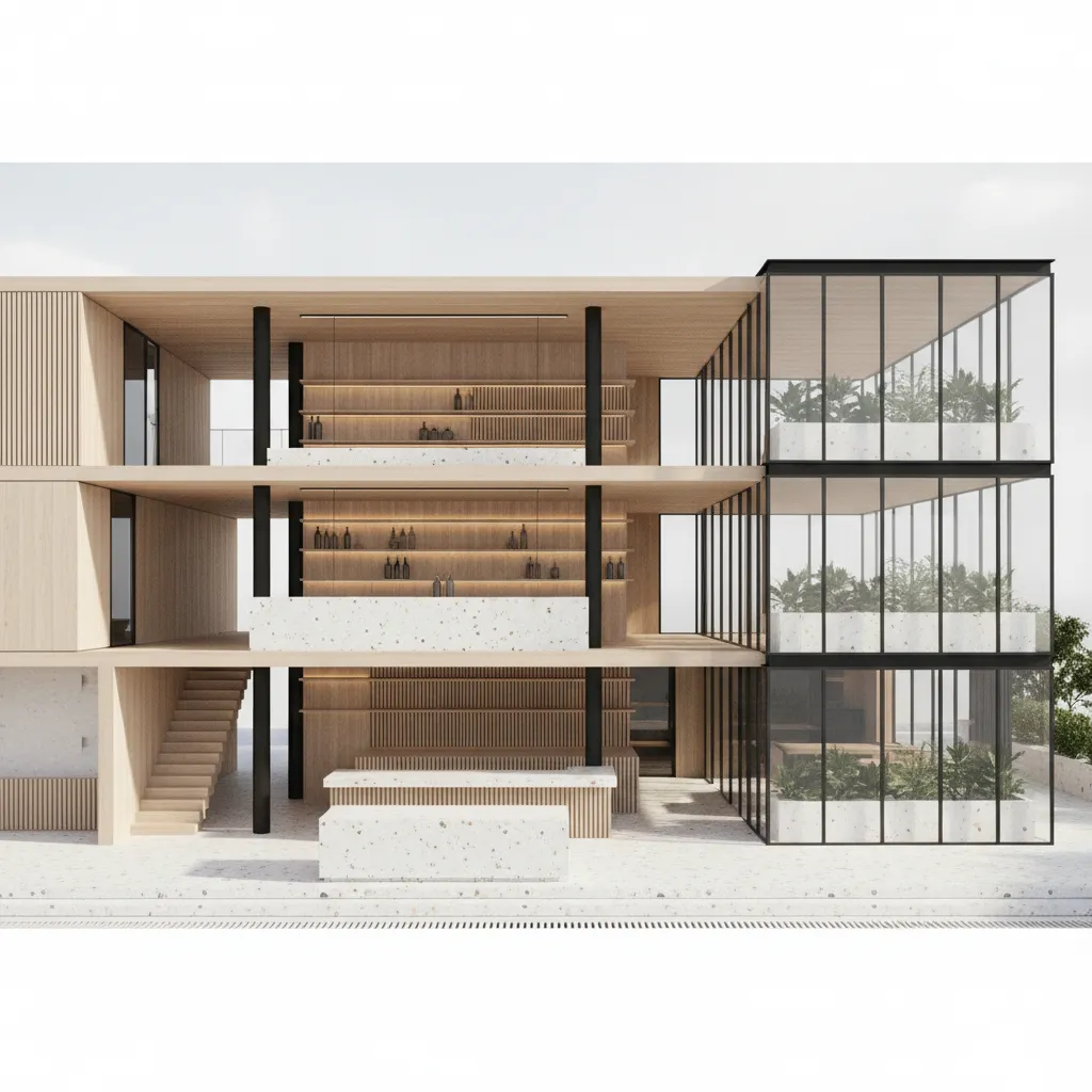 House Plan With Bar Area, Drawn From The Near Future: A residential interface where the bar becomes a social processor and nightly reset button