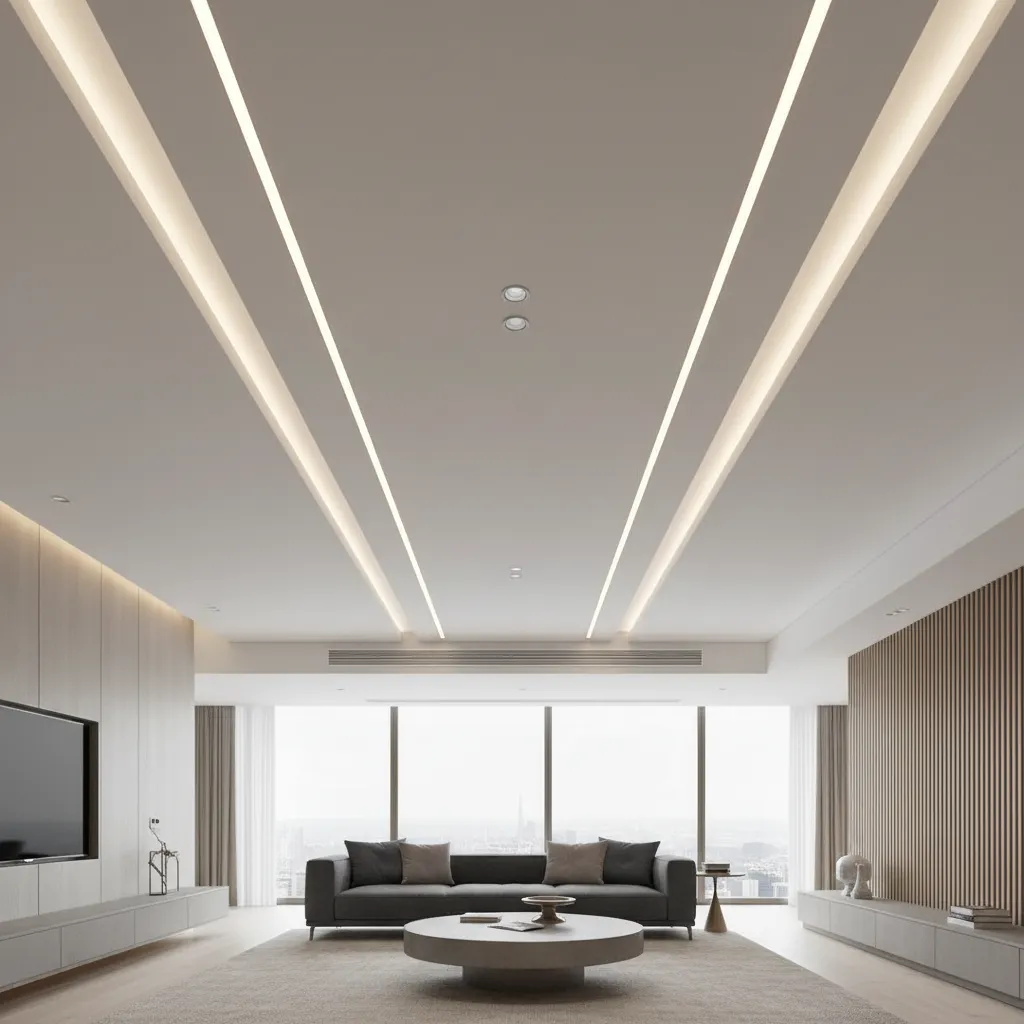 future minimalist ceiling with linear light channel and clean architectural design