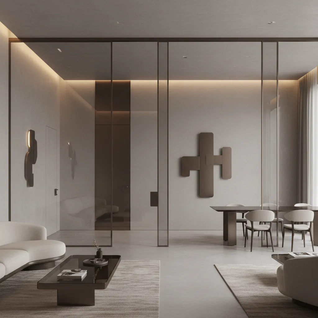 Interior futurista con microcemento y vidrio estructural