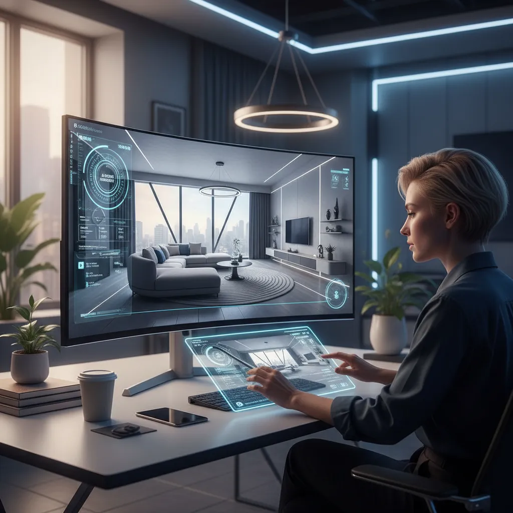 Diseñador utilizando herramientas de diseño interior con inteligencia artificial
