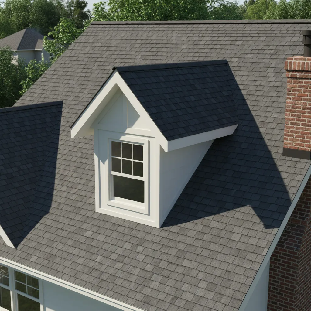 Traditional gable dormer window on a pitched roof