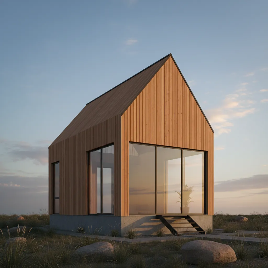 Casa pequeña moderna con techo a dos aguas