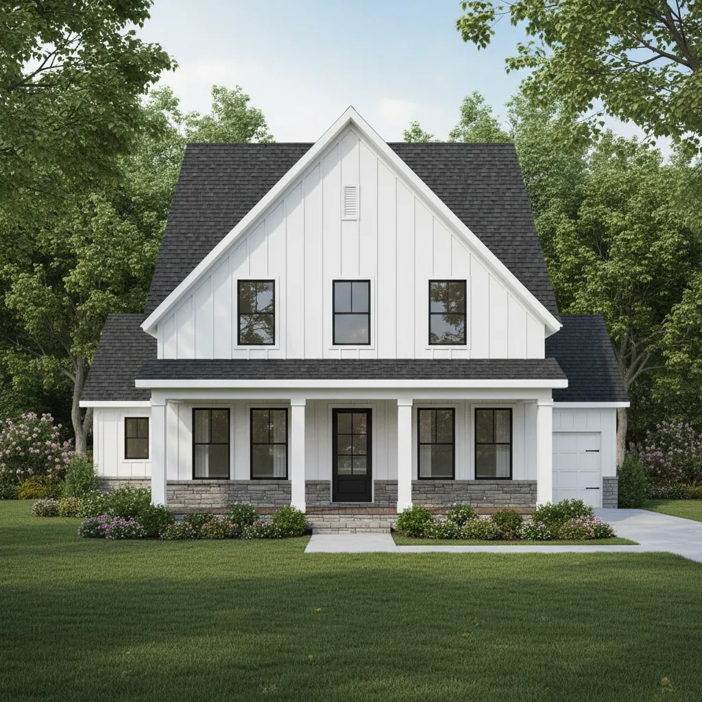 Traditional small house with symmetrical gable roof