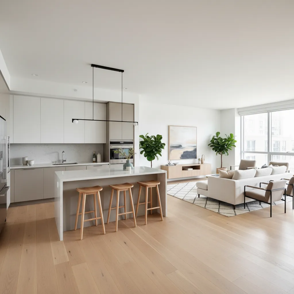 Cocina galera abierta al salón con barra