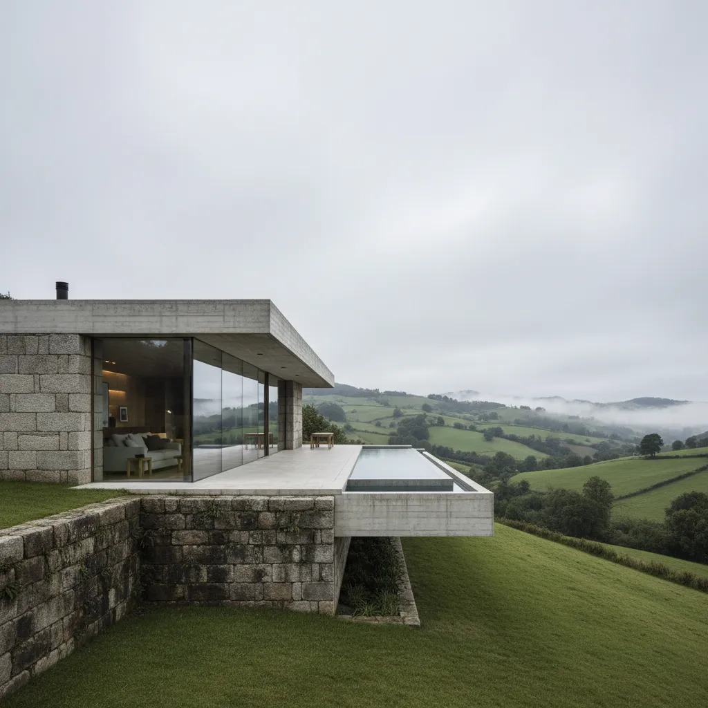 Casa contemporánea integrada en paisaje rural gallego