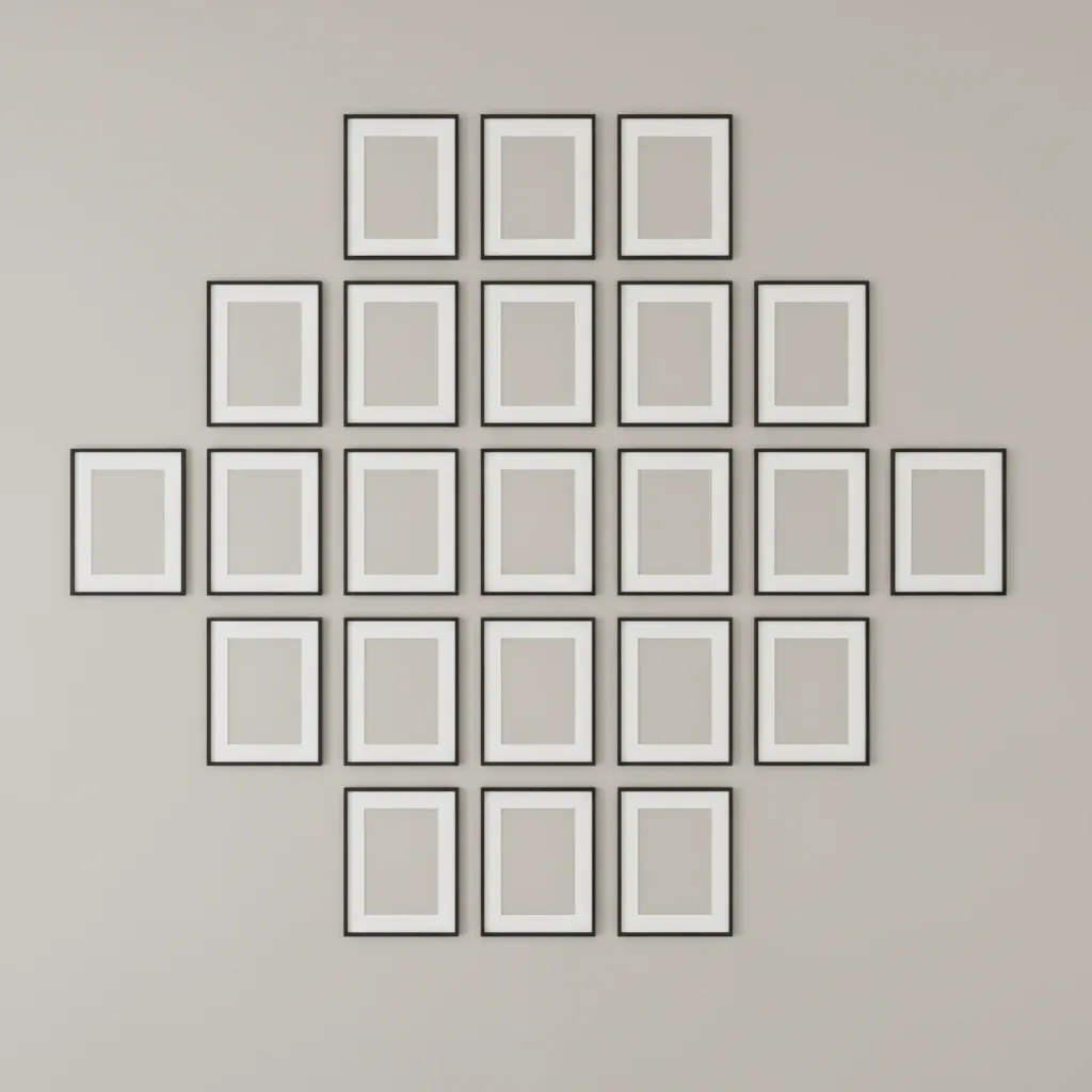 Gallery wall layout starting from a center anchor frame