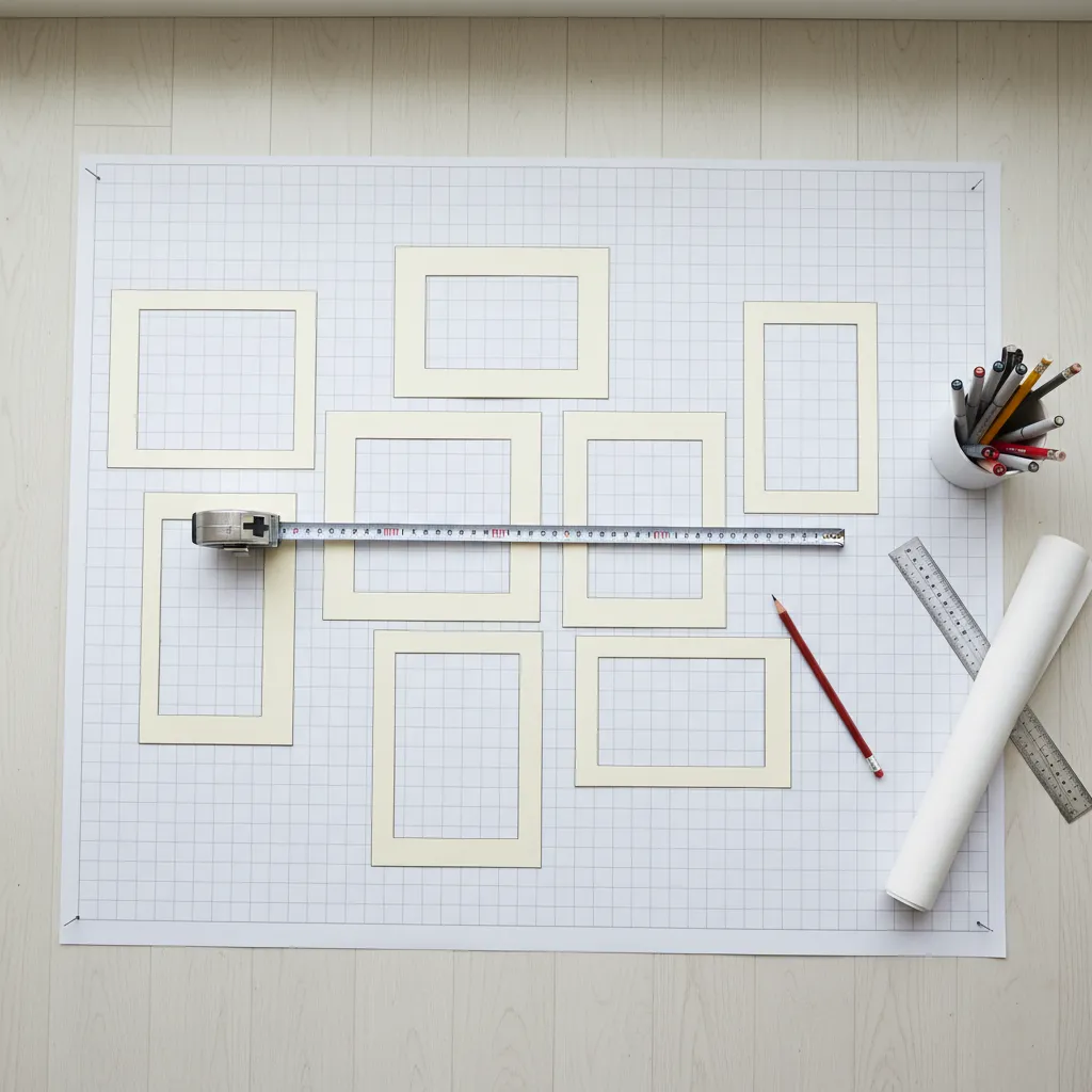 Planning a gallery wall layout for multiple 8x10 frames