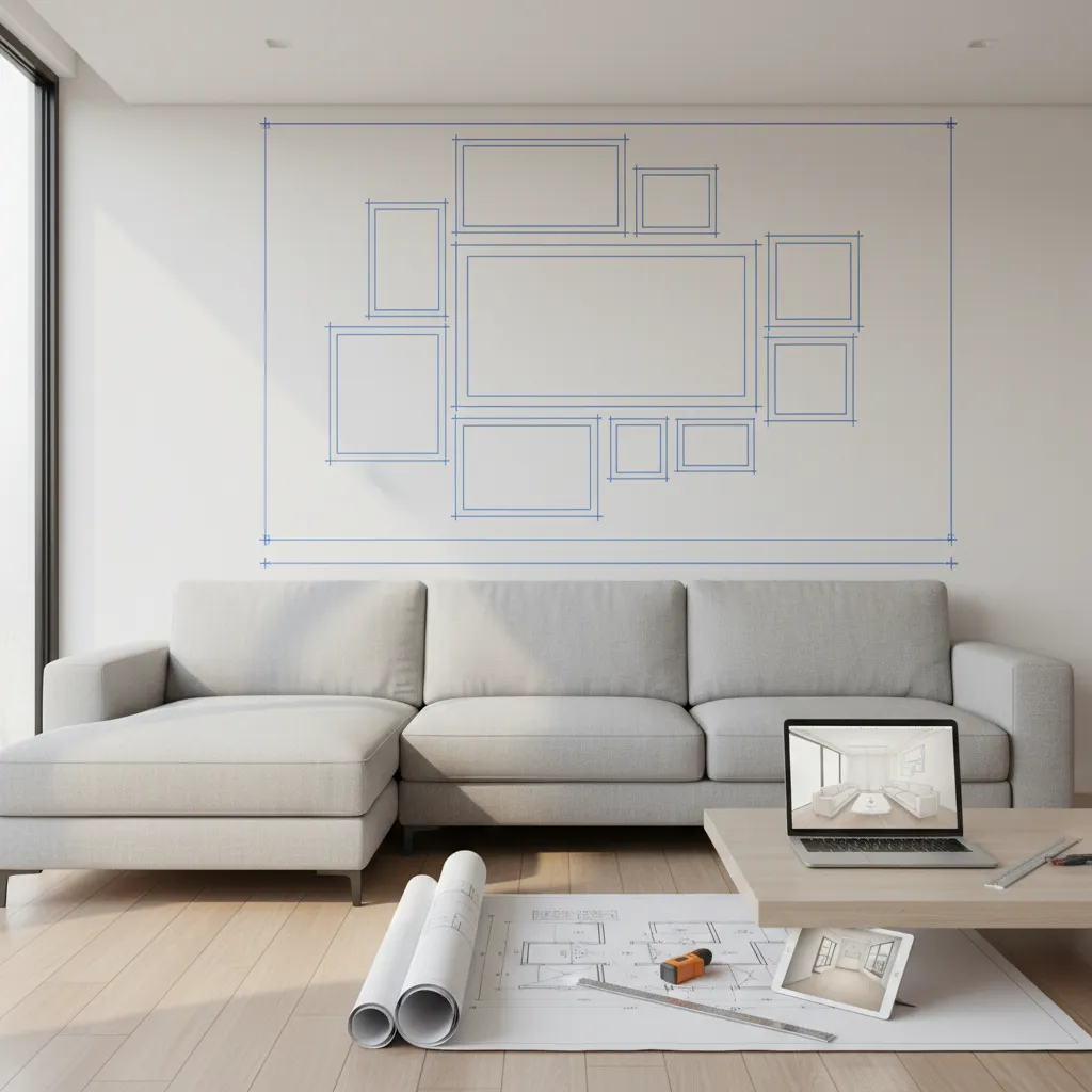 planning diagram showing spacing and alignment for picture frame layouts