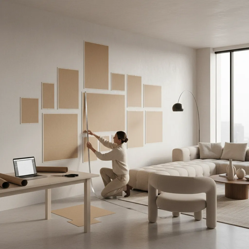 designer planning gallery wall layout using layout guides