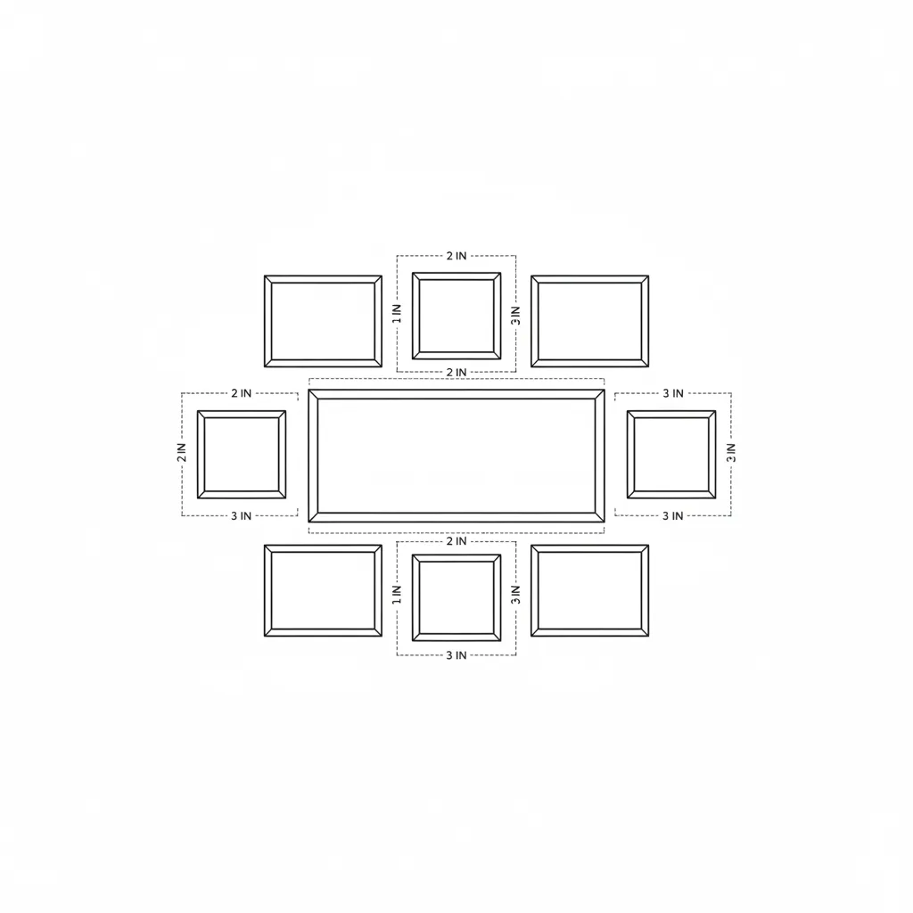 Diagram showing spacing between frames in a gallery wall layout