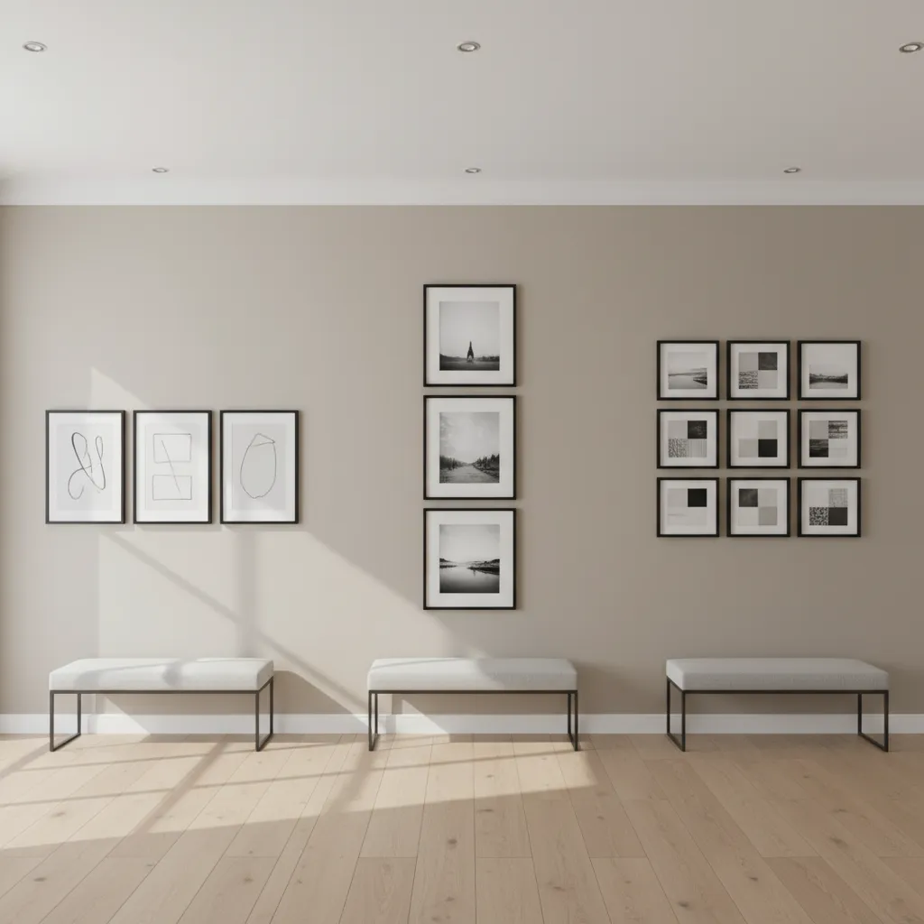 Comparison of horizontal, vertical and grid gallery wall layouts