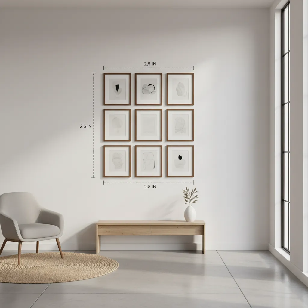 diagram showing spacing between picture frames on gallery wall