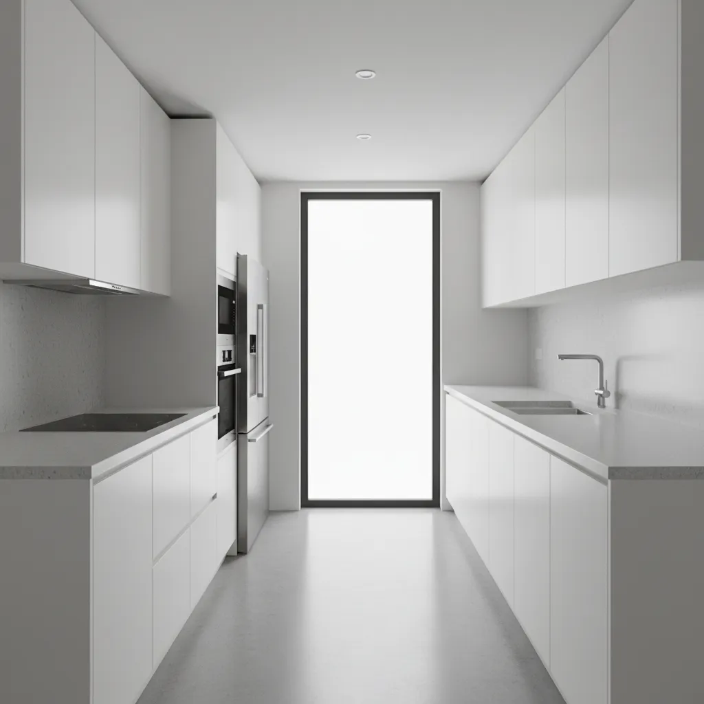 Galley kitchen layout with parallel cabinets in a 12x12 kitchen